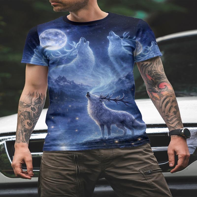 חולצת טריקו זאב 2025 לגברים הדפס חיות שרוול קצר עליון 3D קז'ואל רחוב חולצת טריקו לגברים גזרה רחבה חולצת טריקו גברים בגדי וינטג'