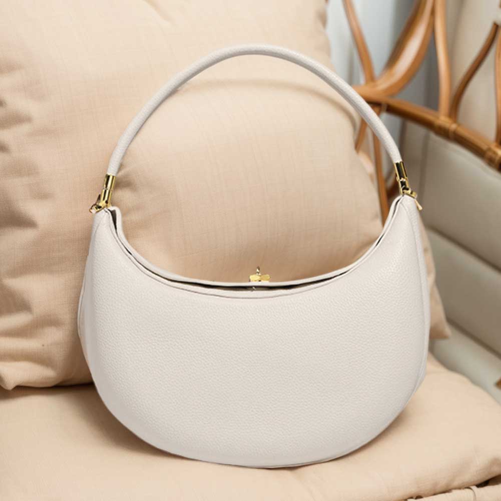 Trendy Shoulder Bag PU Leather Designer Underarm Bag with Hasp Closure Stylish Casual Clutch Purse Soft Half Moon Bag for Women