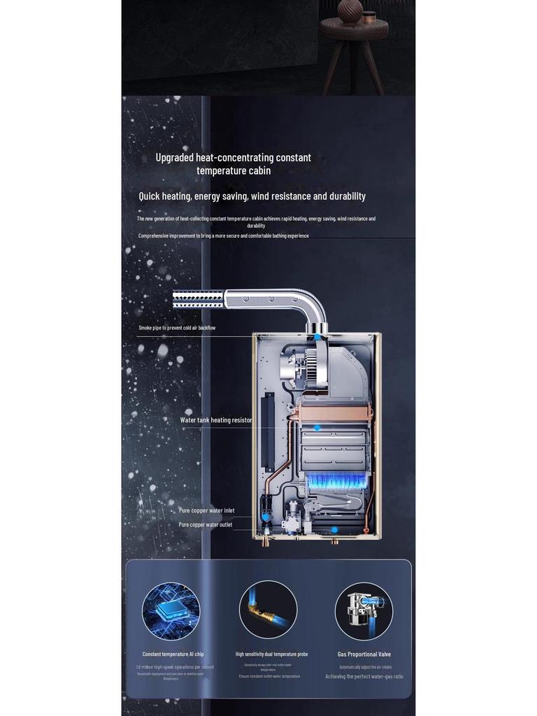 Hemisphere 12L/16L Natural Gas Water Heater, Electric Constant Temp, Forced Exhaust, Balanced LPG