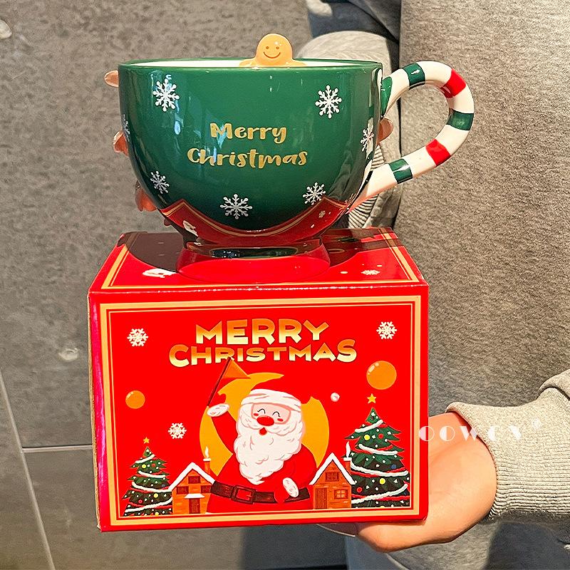 Christmas Mug Cute Gingerbread Man Ceramic Water Mug Cross Border New Creative Gift Couple Gift Cup 500ml