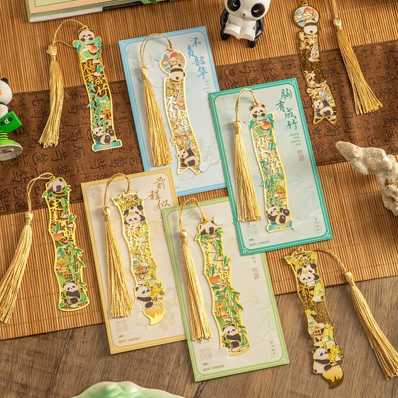 Leeres geschnitztes Panda-Lesezeichen Elegantes Metall-Lesezeichen Klassischer chinesischer Stil Kulturelle Kreativität Erinnerungsgeschenk für Grundschüler