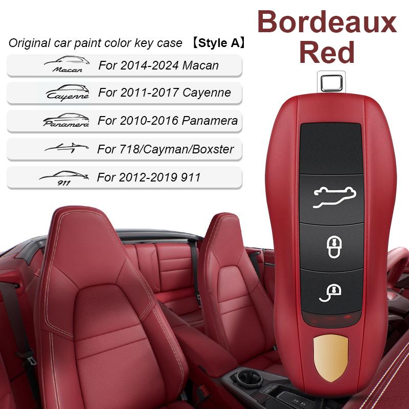 AABKR1 For Porsche Cayenne Mancan Panamera 911 718 Boxster Cayman Taycan 2010-2024 Car Key Paint Case Bordeaux Red Shell Replacement