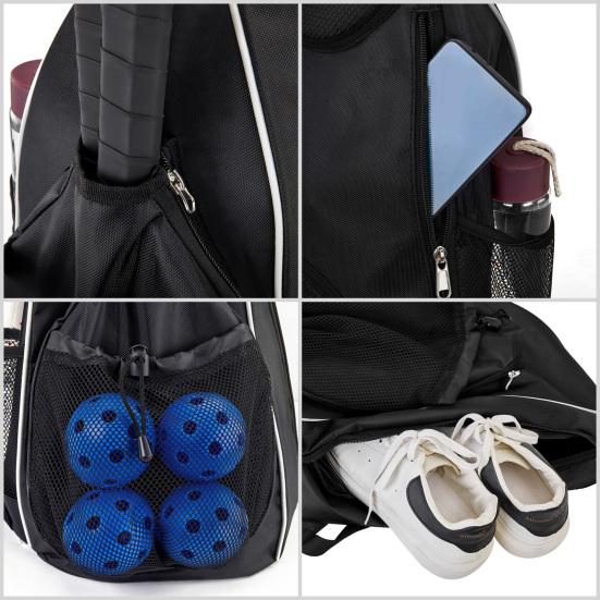 Pickleball Backpack for Men Women Adjustable Crossbody Sling Pickleball Paddle Bag with Water Bottle Holder for Tennis Pickleball Gears
