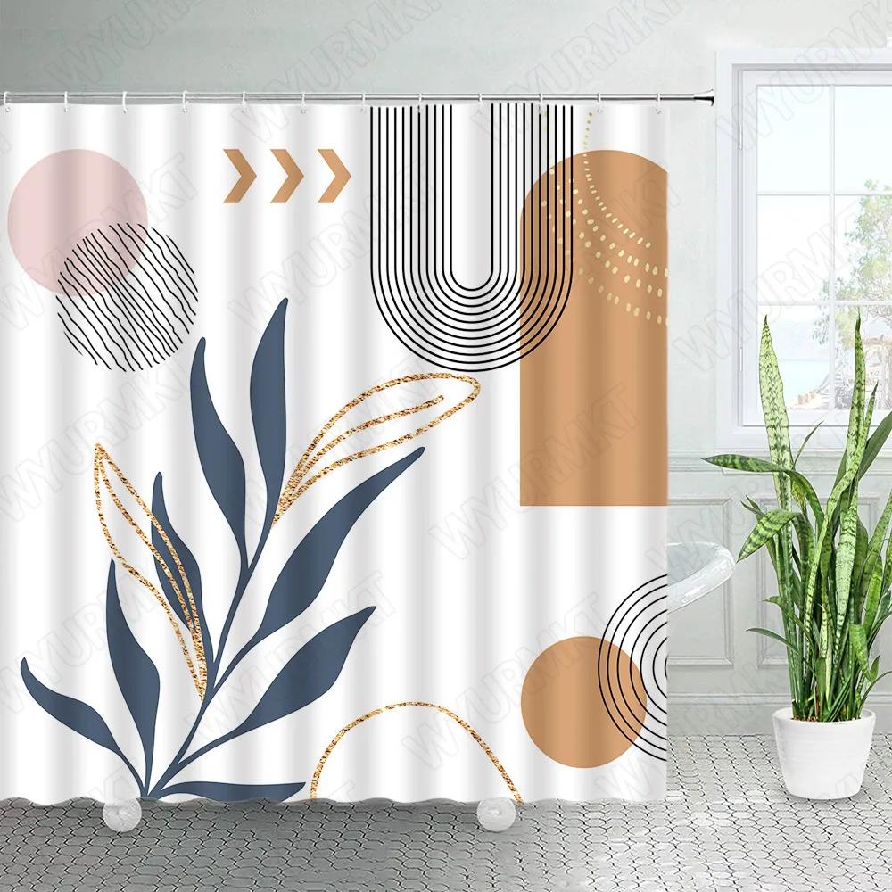 

Abstract Mid Century Shower Curtain For Bathroom Decor Modern Boho Minimalistic Semicircle Curve Aesthetic Fabric Bath Curtains 90x180cm-35x70in