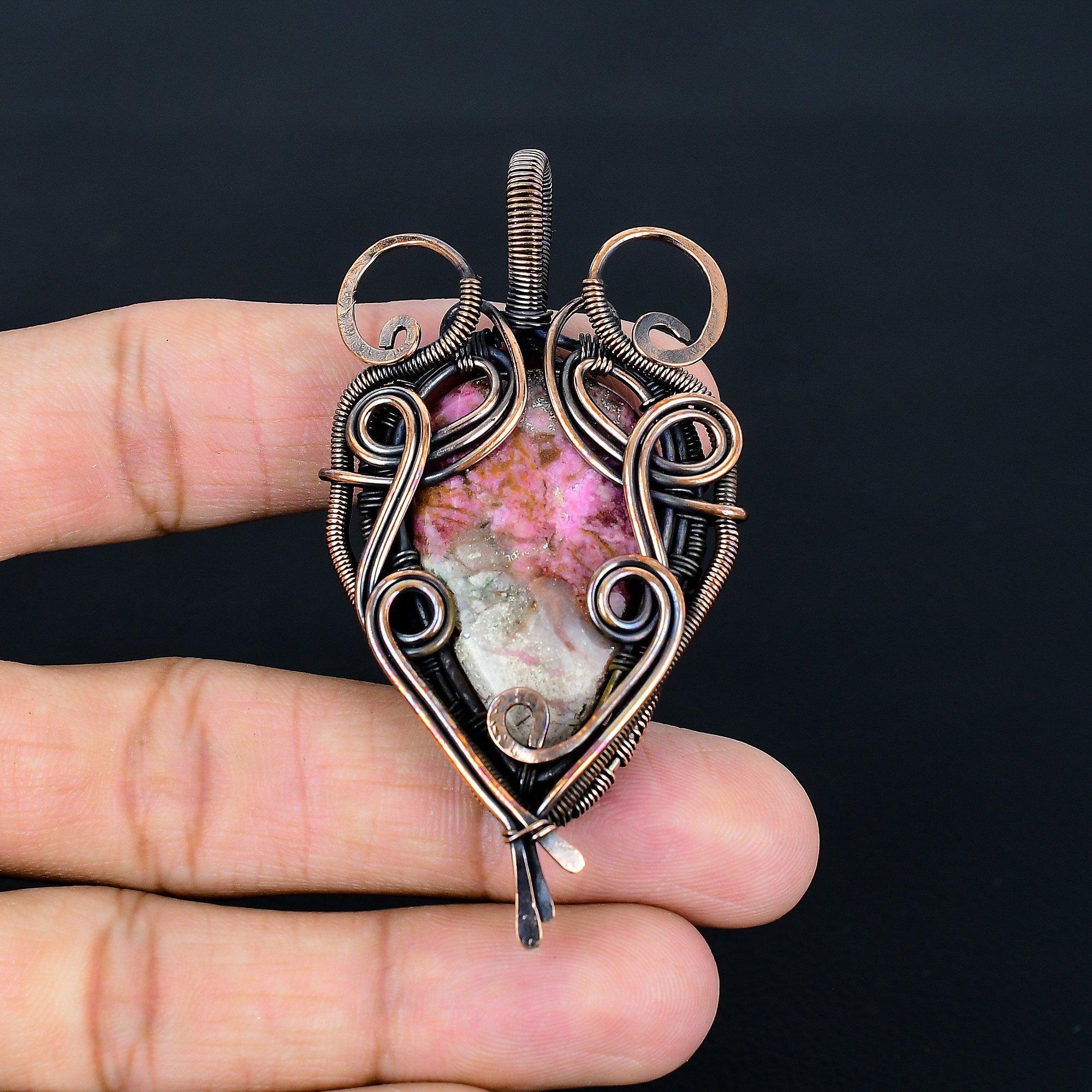 

Pink Cobalt 999 Copper Wire Wrapped Pendant, Handmade Gemstone Jewelry Pendant Gift For Birthday 2.55 Inches