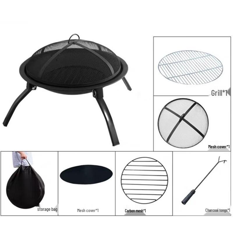 OEING Portable Outdoor Camping Fire Pit with BBQ Grill One Size