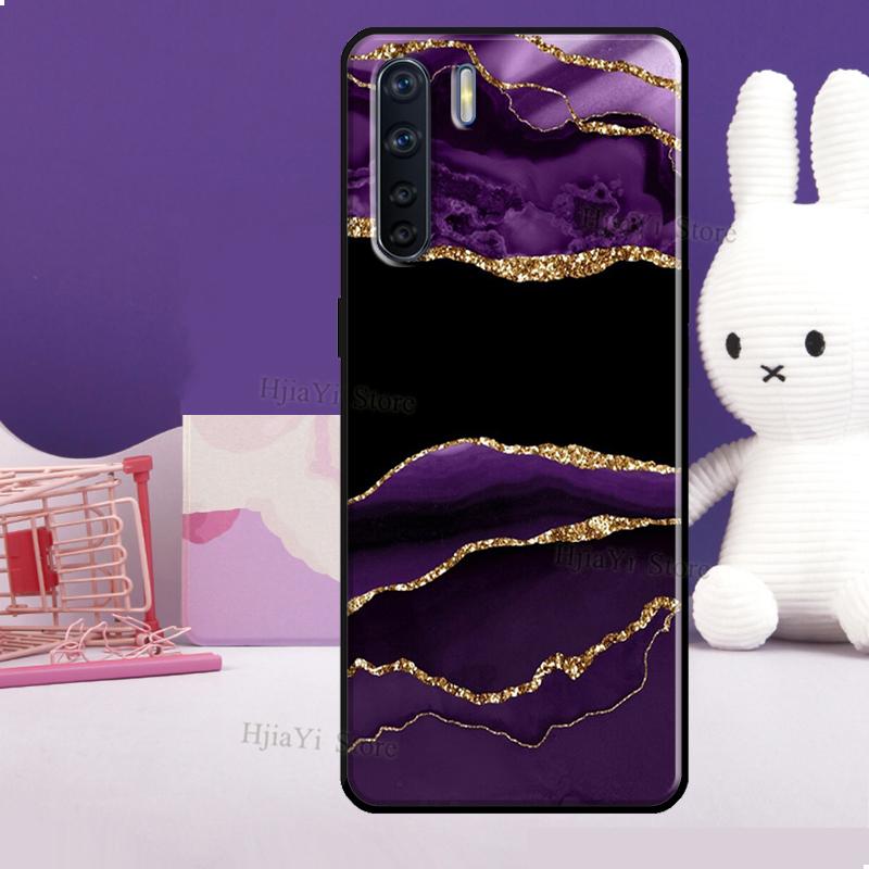 Türkisblau Gold Achat Marmor Hülle Für OPPO Reno 5 Lite 2Z 2F A5 A9 A53 A53S 2020 A52 A72 A1K A15 A83 A94 A74 A54 Hülle