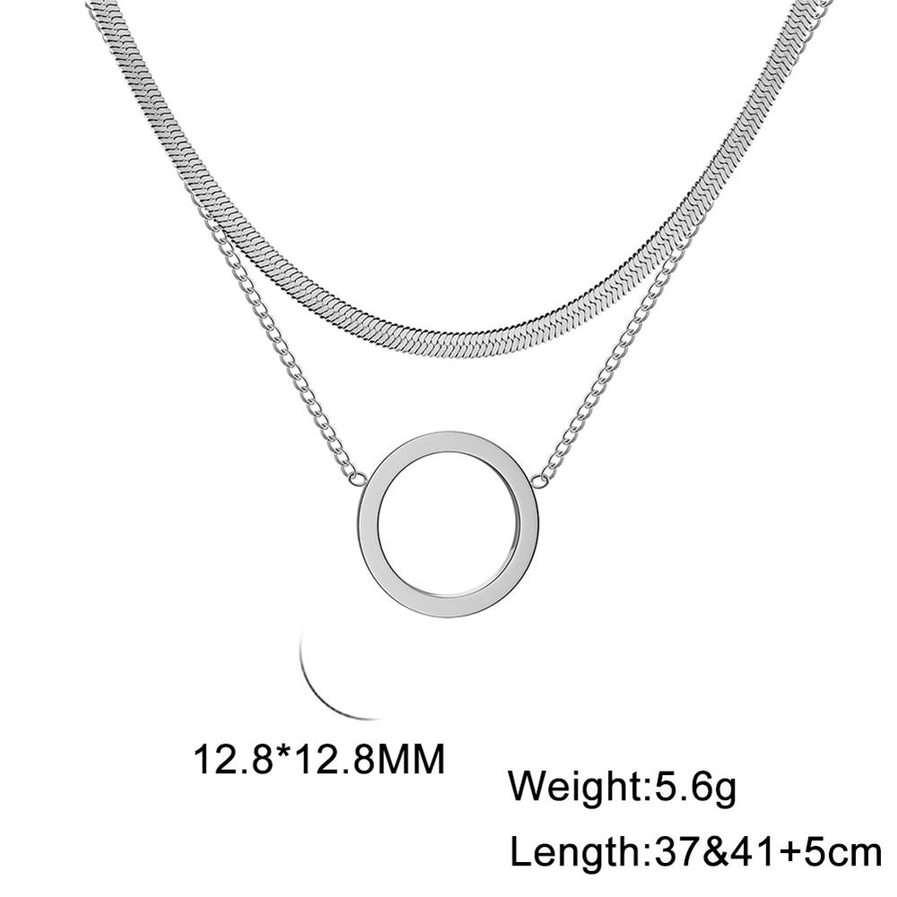 Cazador Geometric Circle Pendant Double Layer Necklace Stainless Steel Long Chain Necklaces for Women Birthday Gifts Jewelry