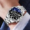 3PC Silver Business Men's Watch Set Luxury Fashion Black Digital Scale Dial Quartz Watch Bracelet Necklace Set Perfect Gift