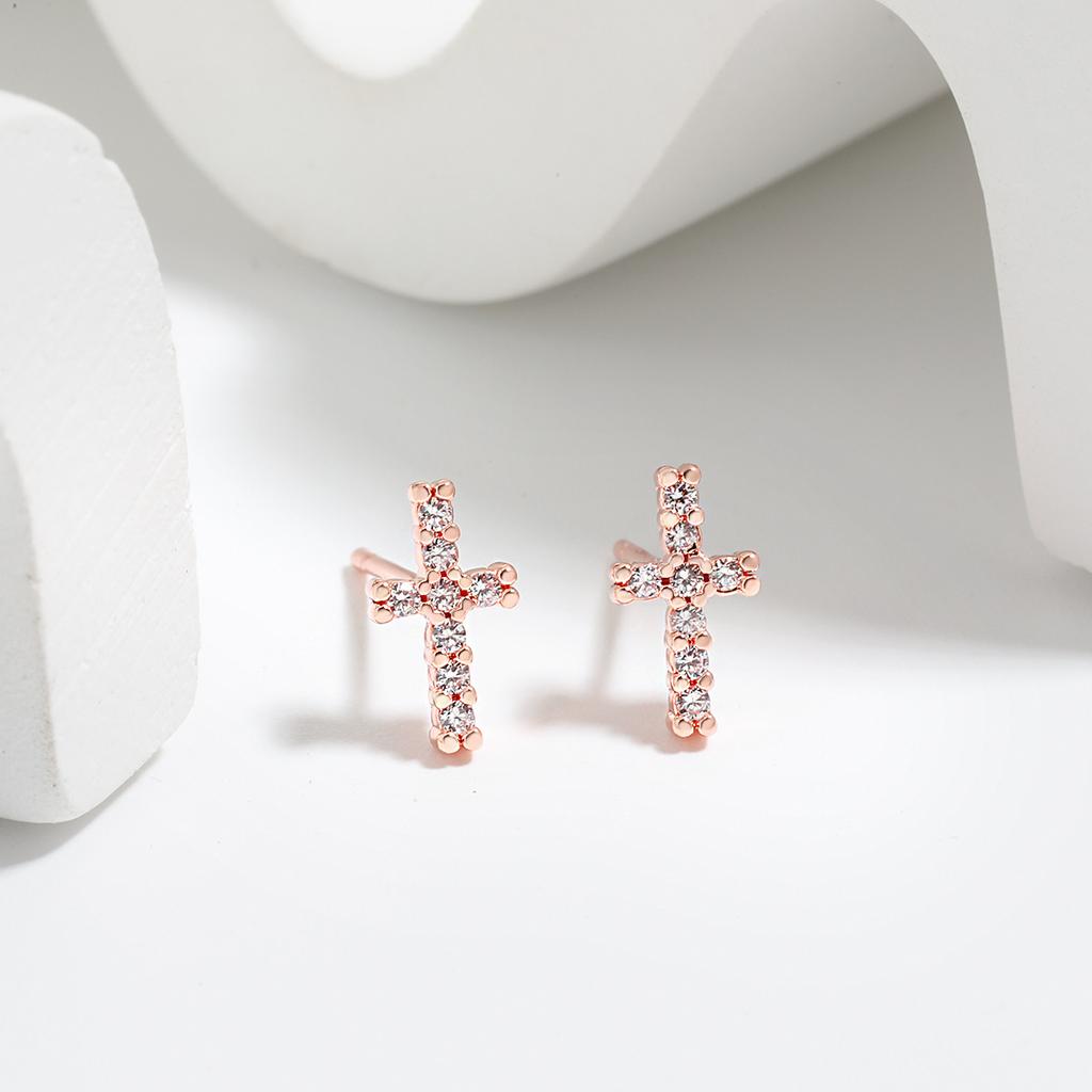 Puncture Anti-allergic Earrings, Japanese and Korean Version of Simple Mini Full Diamond Cross Earrings