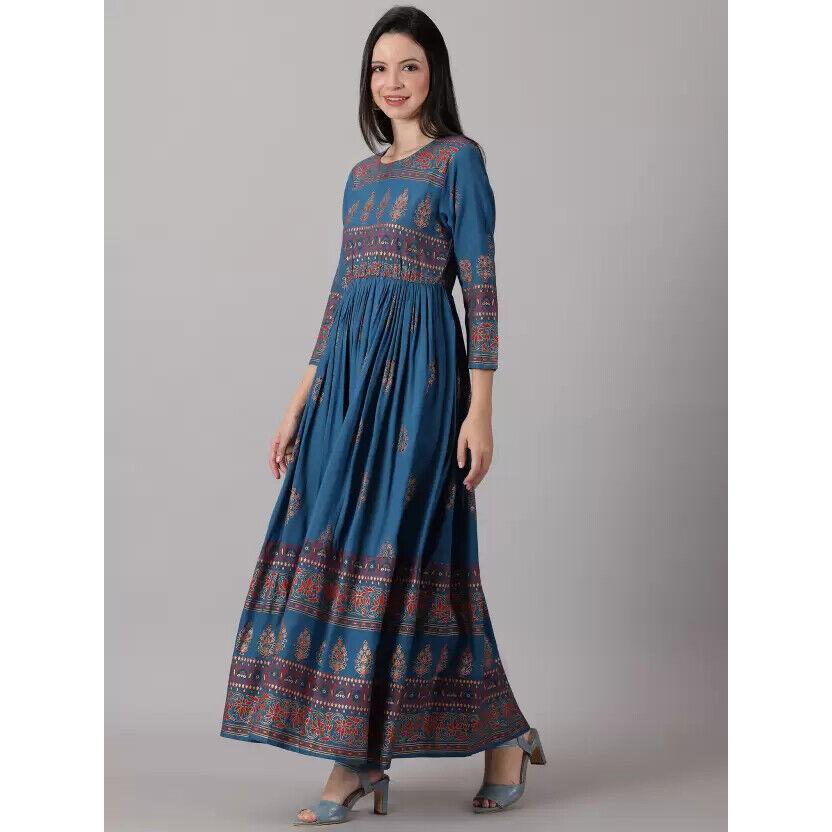 Damska drukowana wiskoza Anarkali Kurta Designer Bollywood Długa sukienka Kurti VF-1847