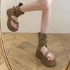 Vintage Platform Roman Summer Boots 2026 New Women's Fashion Buckle Strap High Help Sandals Height Increase Casual Short Boots