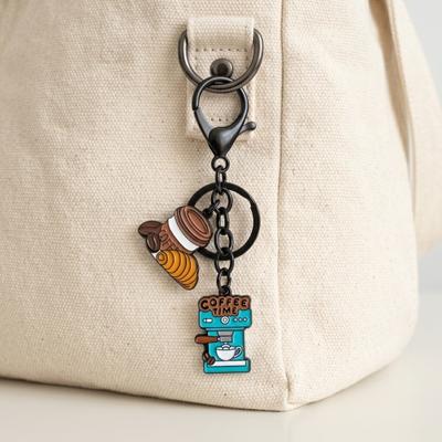 Keychain with Coffee Theme Pendant Retro Style Trendy Coffee Key Chain Durable Alloy Keyring for Couples And Best Friends