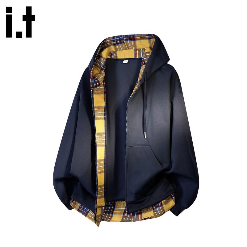 :CHOCOOLATEit Men's American Style Contrast Color Zip-Up Hoodie