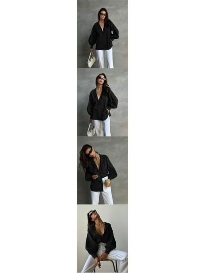 2024 Women's Lantern Sleeve Round Neck Shirt – European/American Style, Versatile & Comfy.