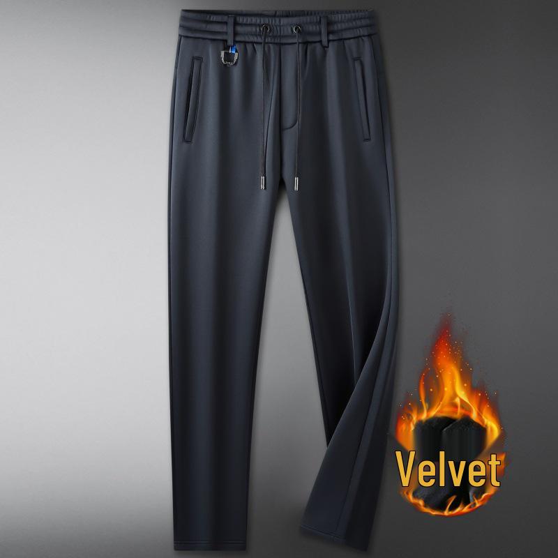 Men's Plus Size Autumn Fleece-Lined Sweatpants - Elastic Waist, Straight Leg Casual Pants