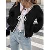 Women's V Neck Long Sleeve Knit Cardigan Regular Fit Elegant Bow Tie Front Solid Knit Cover Up Sweater
