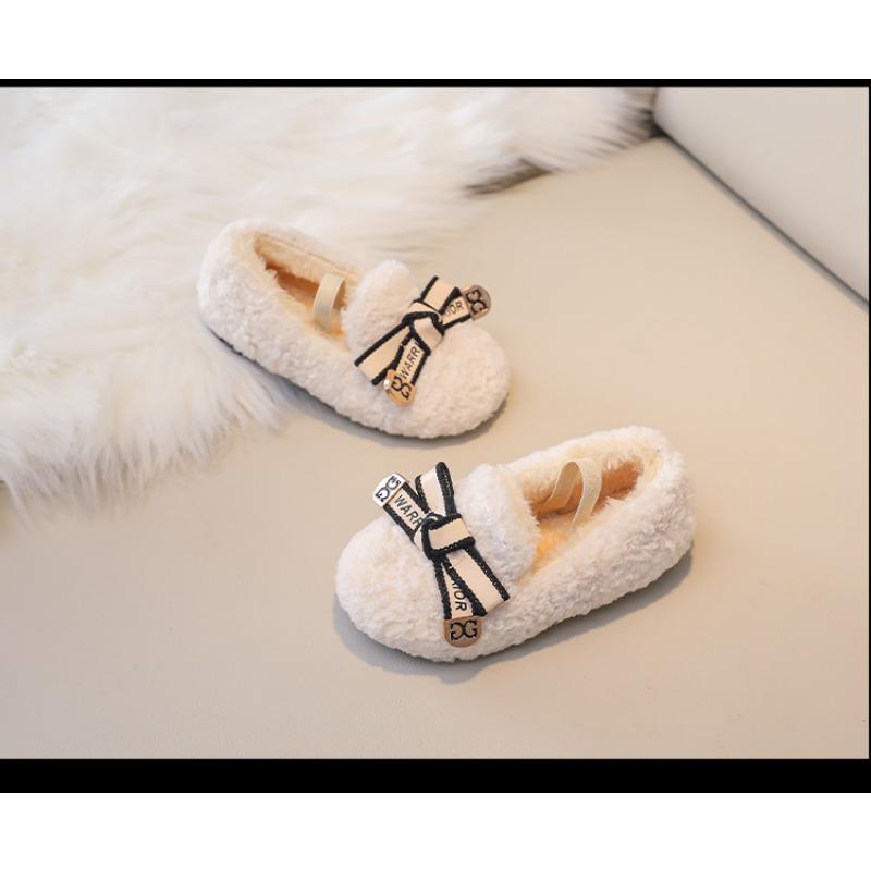 Children's Woolly Shoes Female Autumn and Winter Network Red Cute Cotton Shoes Girls' Beanie Shoes with Velvet Warm Baby Wear