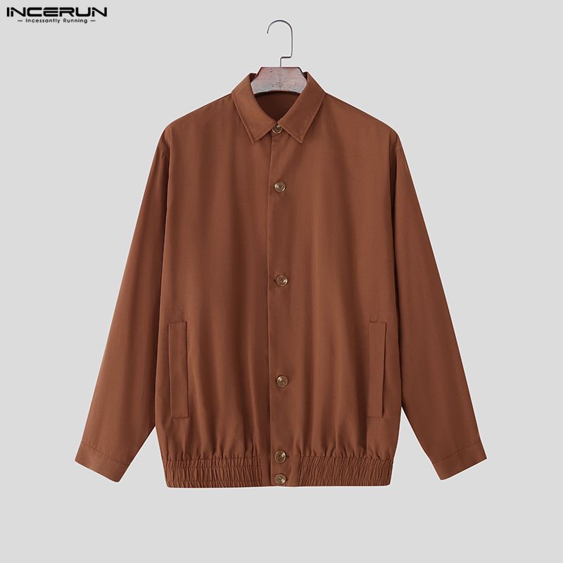 INCERUN Spring Men Lapel Neck Long Sleeve Buttons Casual Loose Thin Jackets Coats