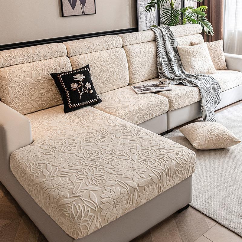 1Piece Camellia Jacquard Stretch Sofa Cushion Cover, Elastic Floral Sofa Slipcover For Living Room Four Seasons Pet Friendly