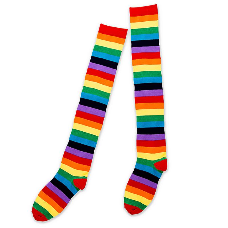 Knee High Rainbow Socks Thigh High Striped Knee Socks Rainbow Striped Socks Stockings for Christmas Cosplay Costume Party