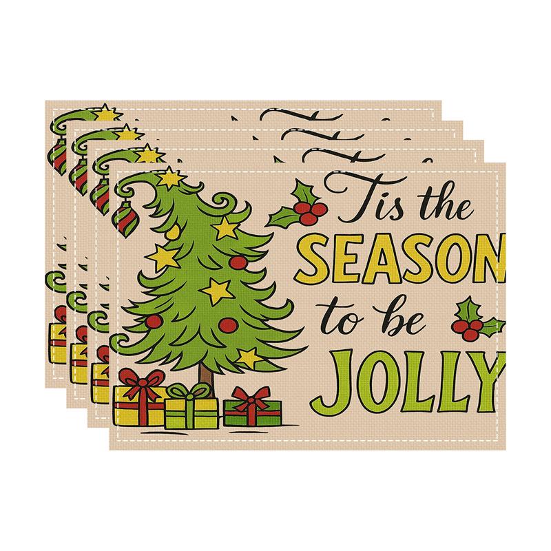 New Christmas Faux Linen Heat-Resistant Table Placemats - Rectangular Festive Dining Decor.