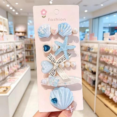 Summer Ocean Series Set Cute Children's Hairpin Pearl Hair Accessories Shell Starfish Hairpin Duckbill Clip