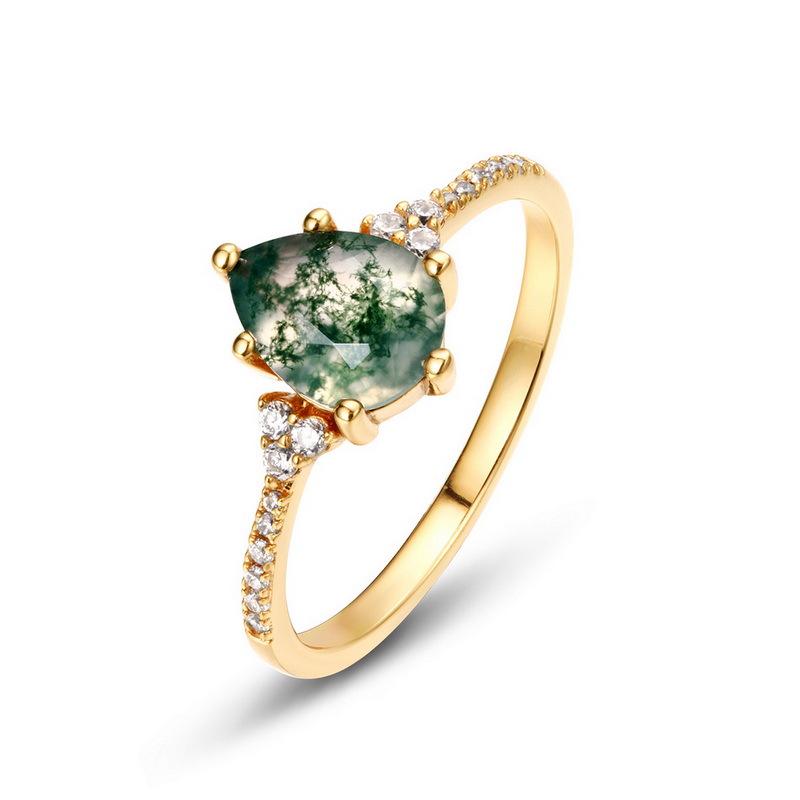 

European-American Geometric Green Moss S925 Sterling Silver Women s Stackable Ring Set US Size 7