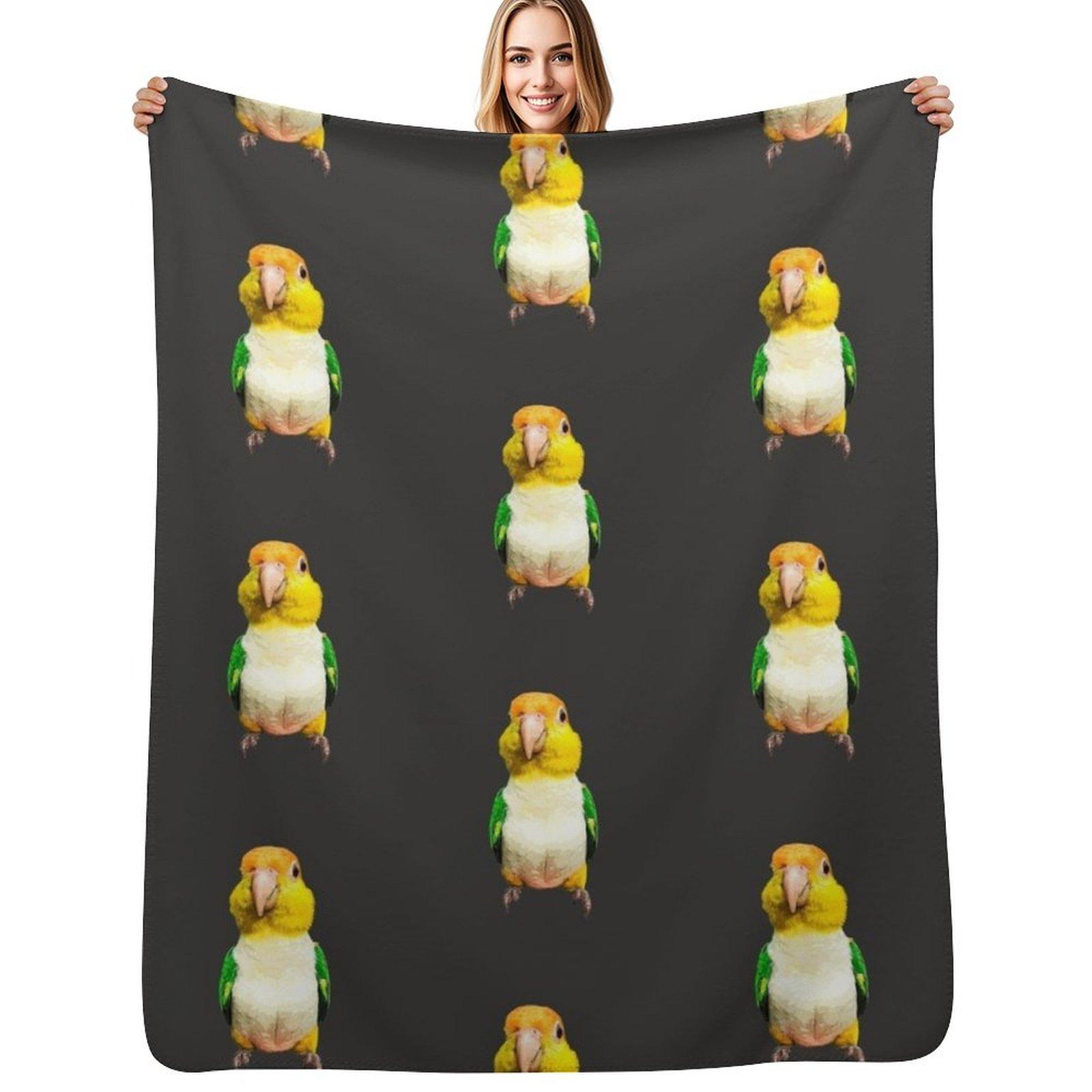 White Bellied Caique Parrot Throw Blanket Easy Care Comfortable Blanket for Couch Size: 75*100cm, Weight: 230 GSM