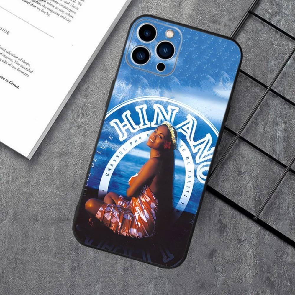 Hinano Tahiti Girl Beach Phone Case For iPhone 16,15,14,13,12,11,XS,XR,X,8,7,Pro,Max,Plus,mini Silicone Black Cover