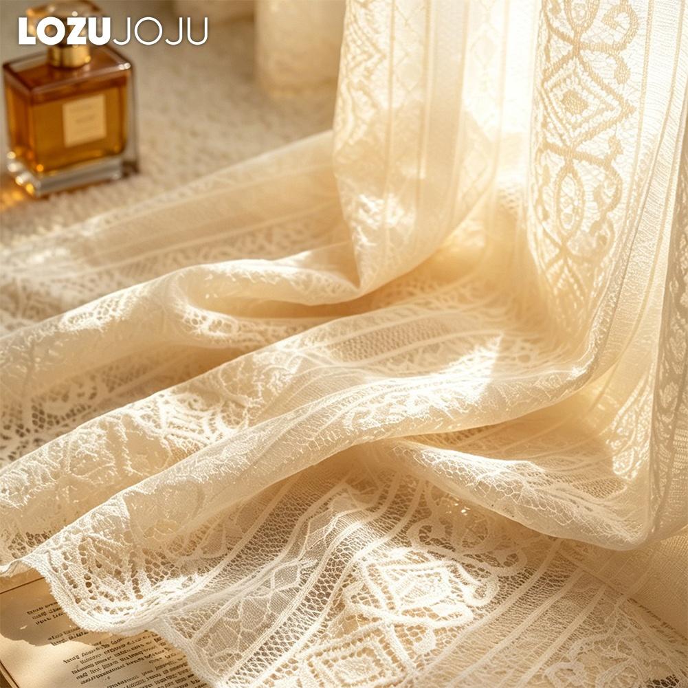 1PC LOZUJOJU Bohemian Hollow Lace Curtain Beige Retro Translucent Sheer Curtain Wimdow Tulle for Living Room Bedroom Home Decor