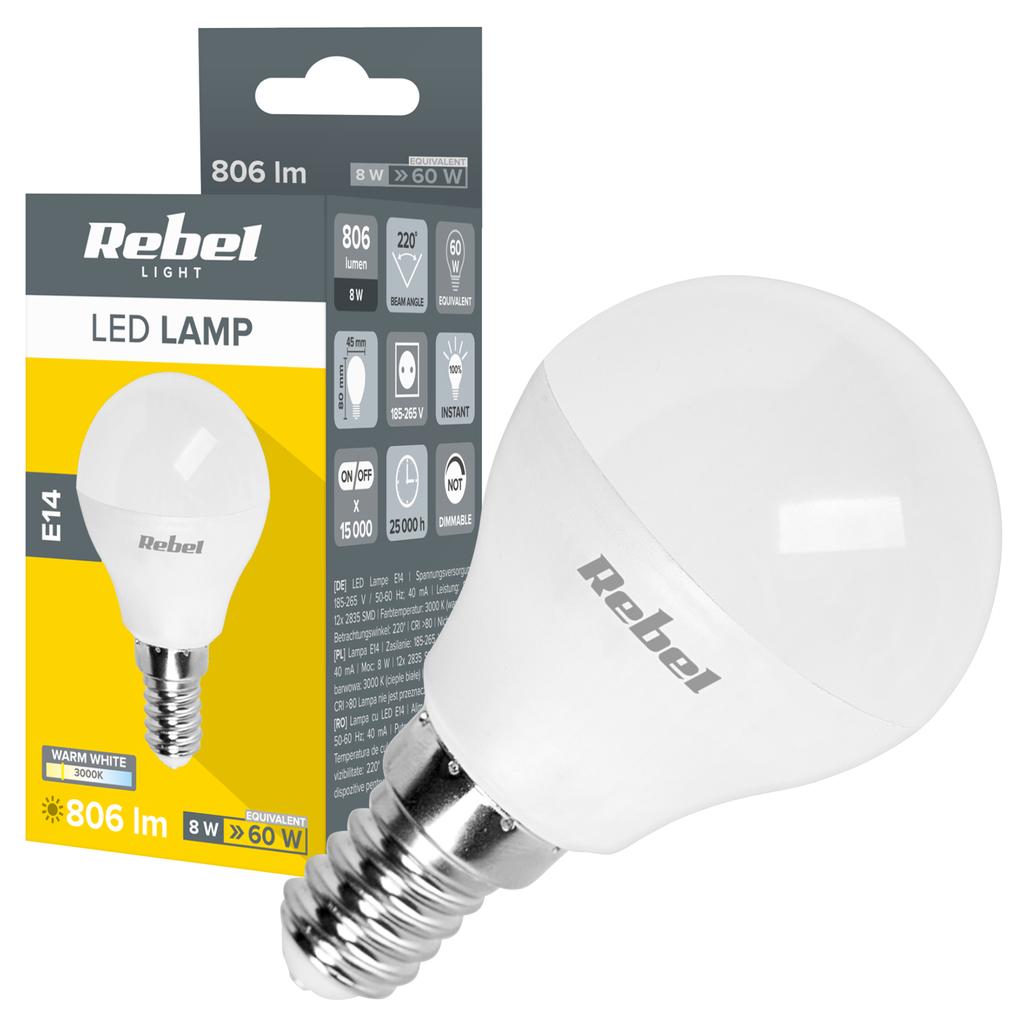 LED Lamp Bulb G45 8W E14 3000K 230V Rebel