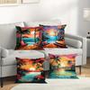 Tropical Beach Sunset Pillowcase 2D Flat Printed Peach Skin Pillow Cover Palm Tree Ocean Cushion Cover Sofa Living Room Decor