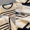 Splicing striped fake two-piece knitted sweater women's beautiful sweater sweet bubble sleeve top