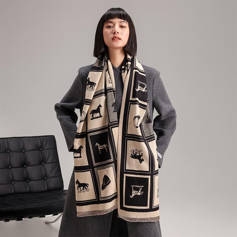 Warm Cashmere Scarf Winter Checkered Horse Pashmina Thick Blanket Shawls And Warps Bufanda Foulard Neckerchief Echarpe