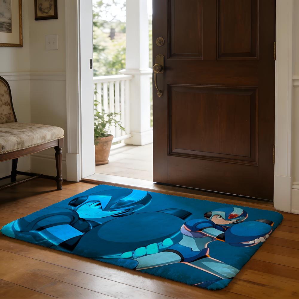 RRockman Mega Man Anime Game Floor Mat Soft Flannel Absorbent Mat Non-Slip Rug Home Bedroom Bathroom