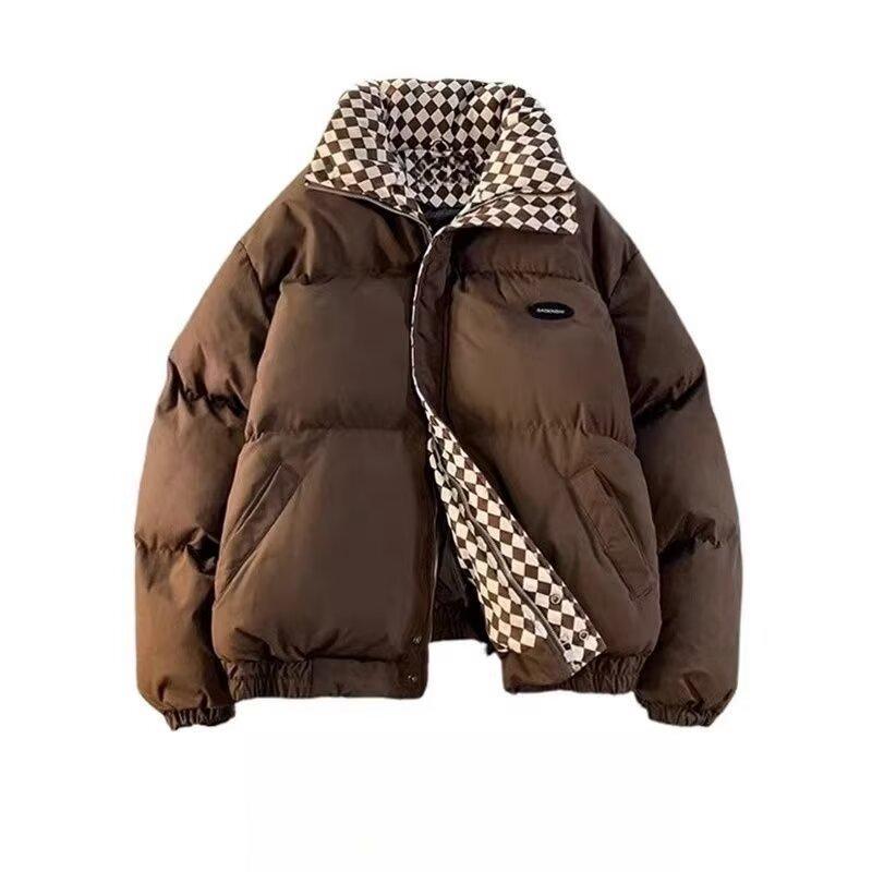 Men s Retro Plaid Winter Jacket - Padded, Thick, Loose-Fit Coat with Unique Design 2XL коричневый