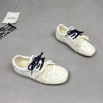 Soft Leather Version~ Flat Bottom Dexun Shoes Women's 2025 Spring and Summer New Double Color Ribbon Inner Height Increase Versatile Casual Sports Sh
