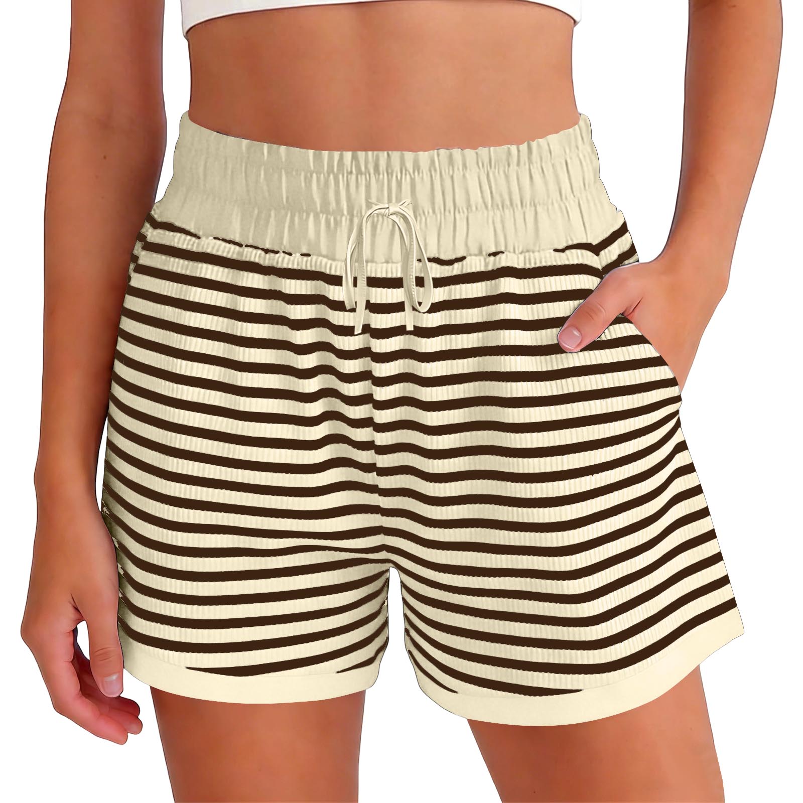 Women s Fashionable Relaxed-fit Striped Shorts With An Elasticated Waist Drawstring And Pockets XXL