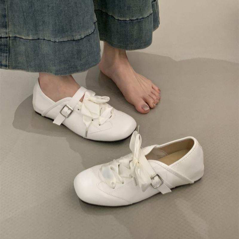 Fashion 2025 Brand Ladies Shoes Lace-up Women's Flats Fashion Buckle Strap Ballet Flats New Square Toe Comfortable Light Flat Low Heels