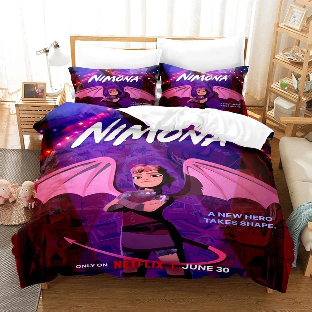 3D-Druck Das Nimona Bettwäsche-Set 3D-gedruckt Geeignet für Schlafzimmer Weich mit Weichem Stoff Bettbezug-Set Mit Kissenbezügen Kinder Kinder Heimtextilien