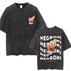 Oversized Acid-Wash Vintage Short-Sleeve T-Shirt Featuring Negroni Cocktail Illustration & Repeating Slogan Double-Sided Graphic Print