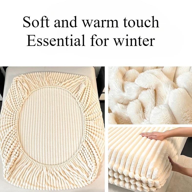 2025 Rabbit Velvet Thicken Autumn Winter Fitted Sheet Set or Only 1 Pcs Fitted Sheets Warmth Bed Sheet Queen Mattress Cover King Size