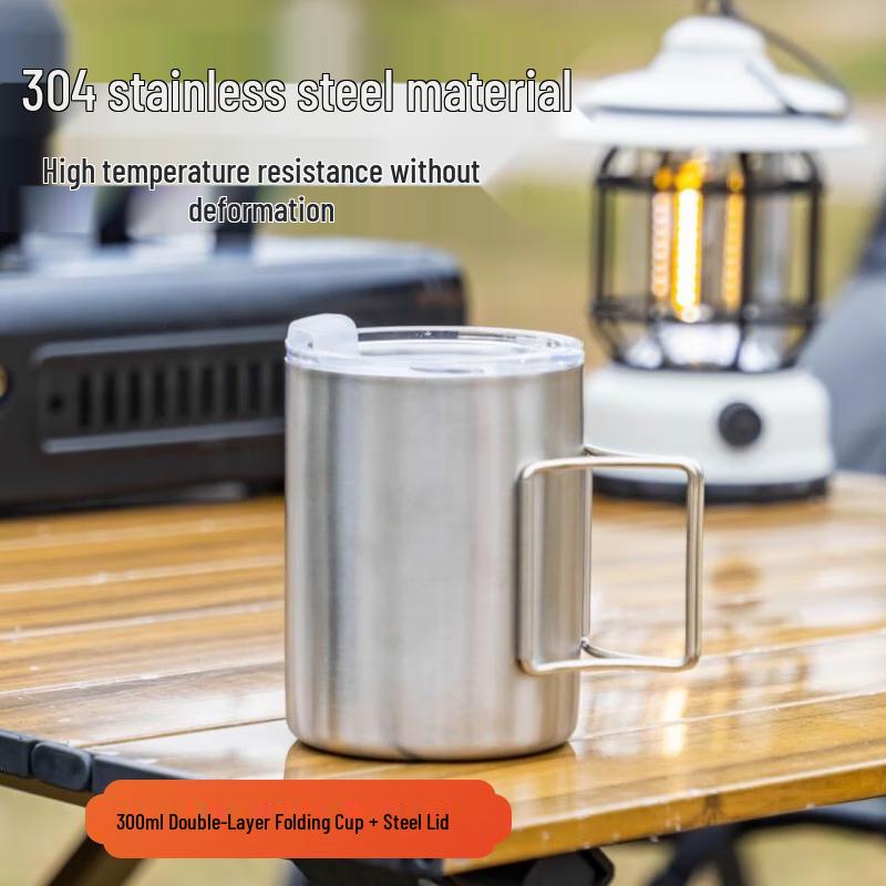 Stainless Steel Double-Layer Folding Handle Cup 300ml