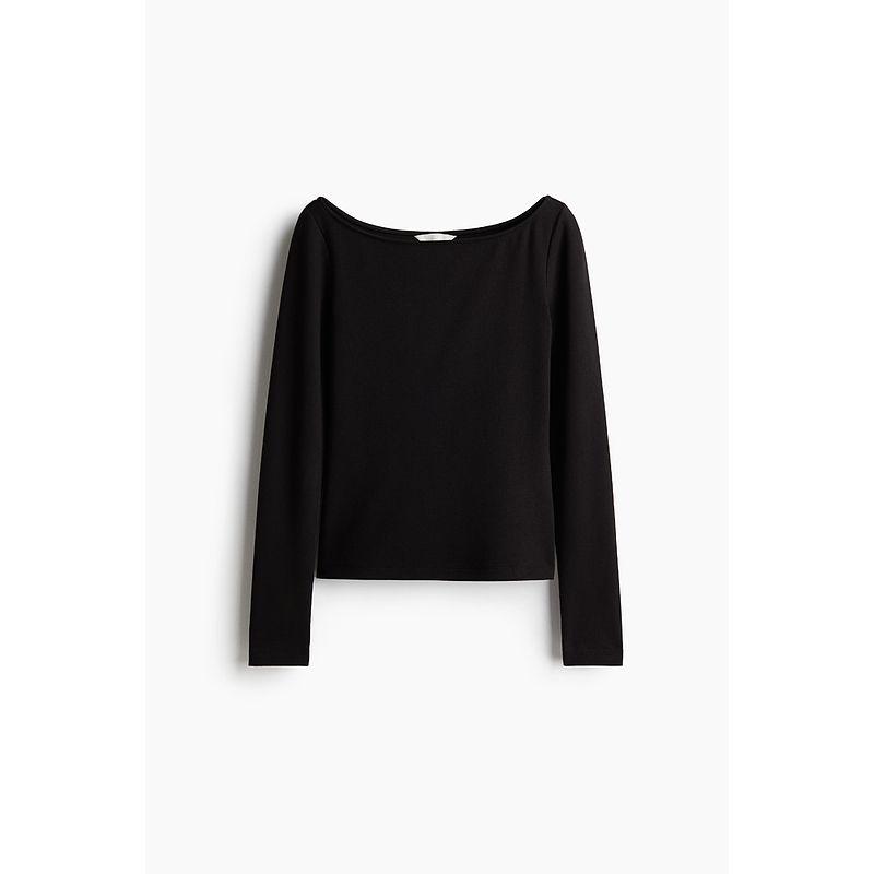 

HM Women s T-shirt Fall 2025 New Arrival off-Neck Slim Looking Temperament Leisure Long Sleeve Pullover Top 1267582 Black 160/88(S)