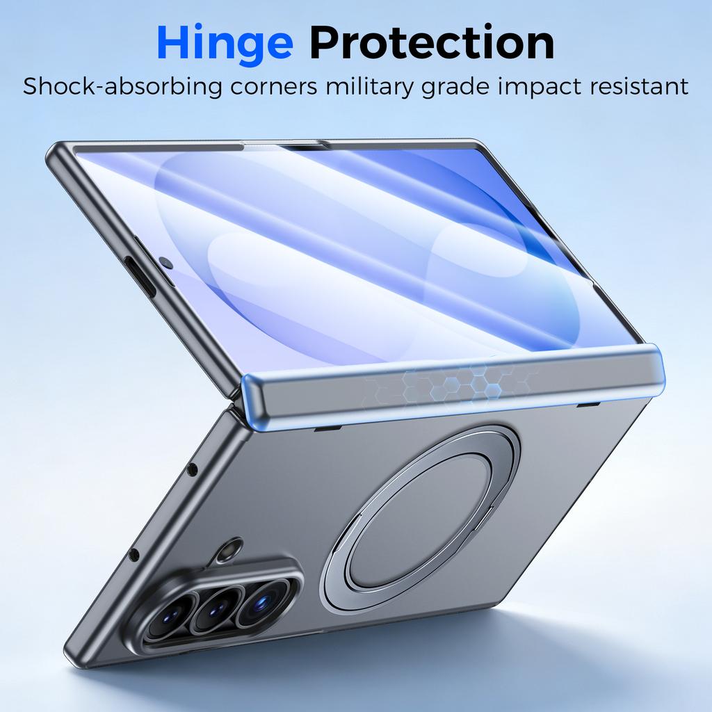 Samsung Galaxy Z Fold 8 Ultra Magnetic Protective Case with Glass Screen Protector and Ring Stand-Grey