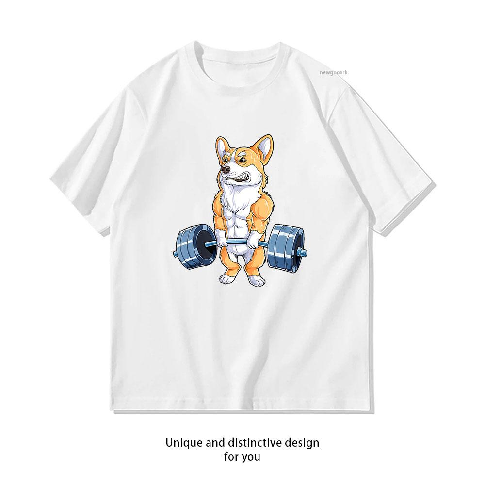 Corgi Weightlifting Funny Dog Deadlift Fitness Gym tshirt woman man Casual cotton printed t shirts ropa hombre