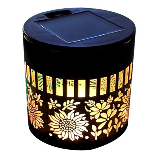 Solar Lights Outdoor Decorative Solar Powered Garden Lights with Intelligent Sensor Waterproof Metal Hollow Pattern Deck Step Wall Lights