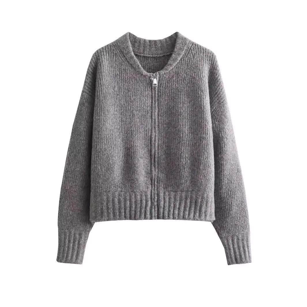 

Вязаный свитер для женщин, модный свитер с V-образным вырезом и длинным рукавом на молнии, женский, 2024, осень-зима, женская верхняя одежда для улицы L серый