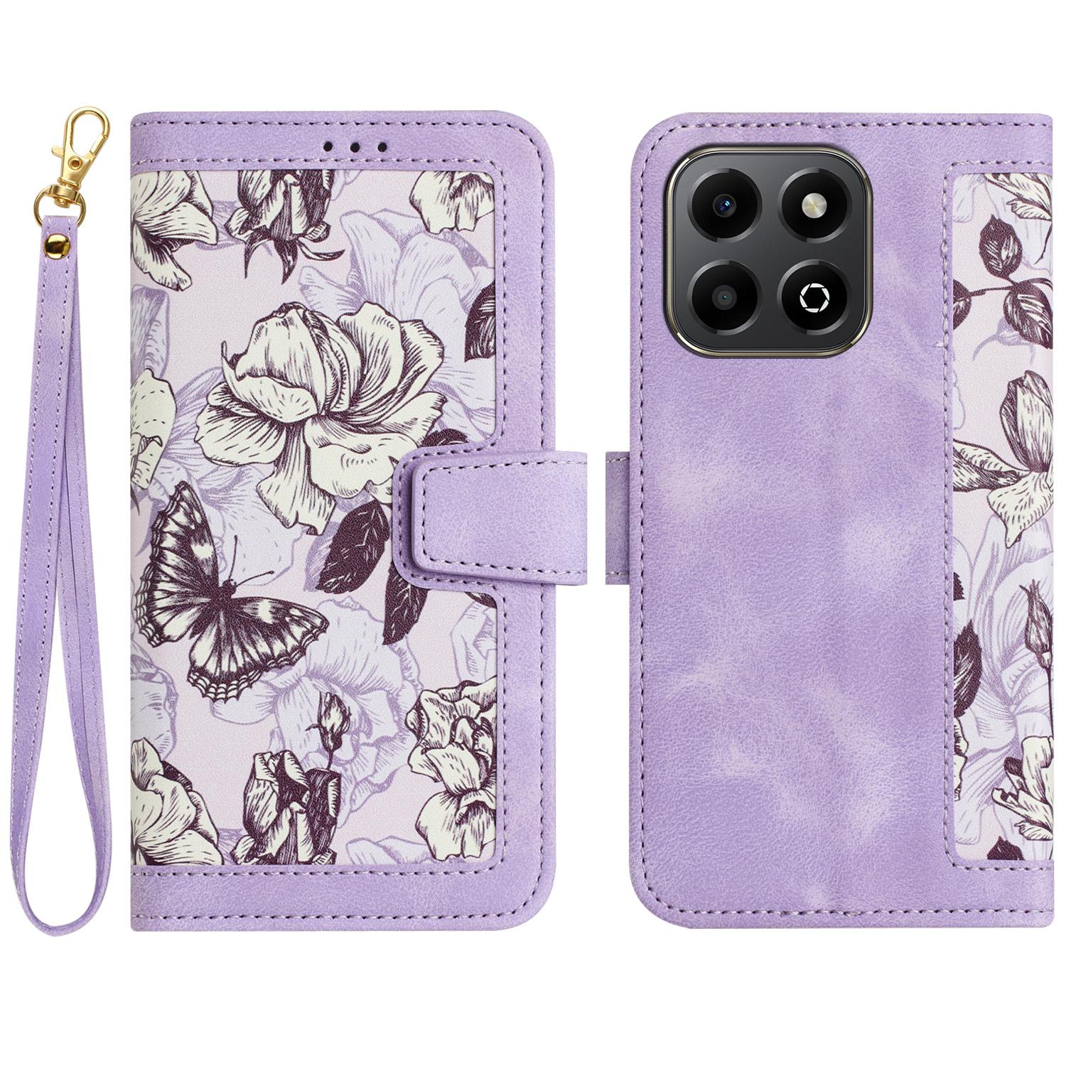 

For Honor X6b 4G Case PU Leather Floral Phone Cover with Card Slots C